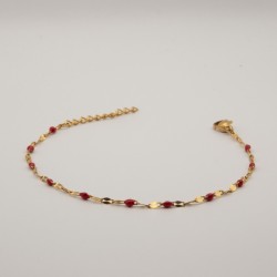 fijne roodde kralen armbandje met platte schakel