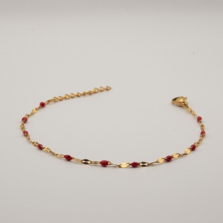 fijne roodde kralen armbandje met platte schakel