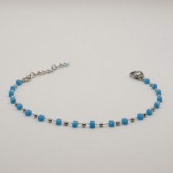 donkerblauwe vierkante kraal met zilver balletje geschakeld armbandje